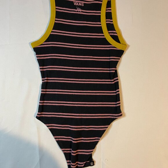 Vans Lizzie Amanto Bodysuit Womens ‎ Size XS Black Pink Striped Knit Sleeveless - Picture 3 of 3